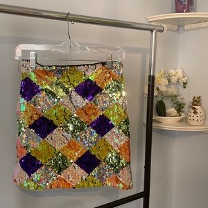unique sequin diamond pattern mini skirt